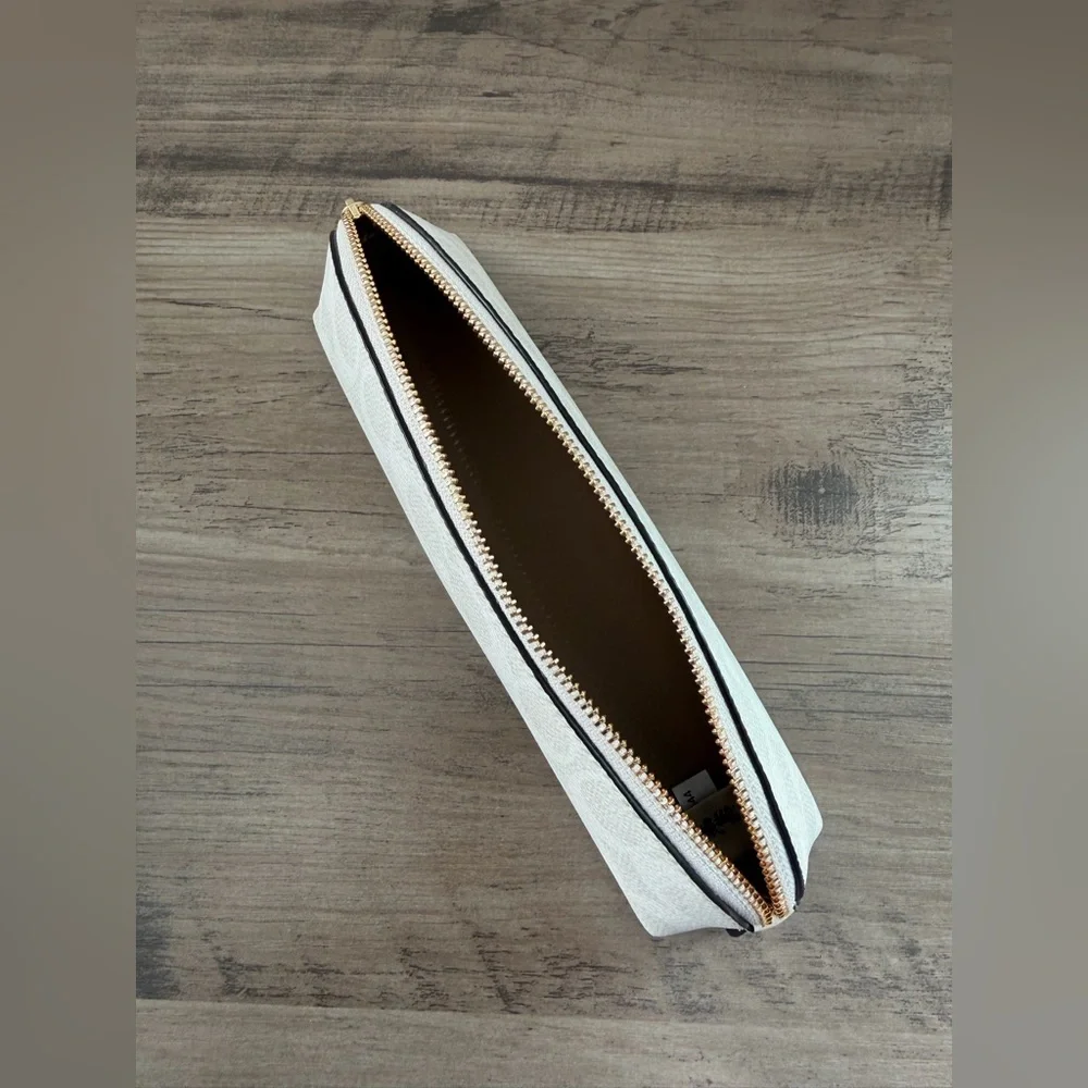 Coach White Pencil Case In Signature Canvas